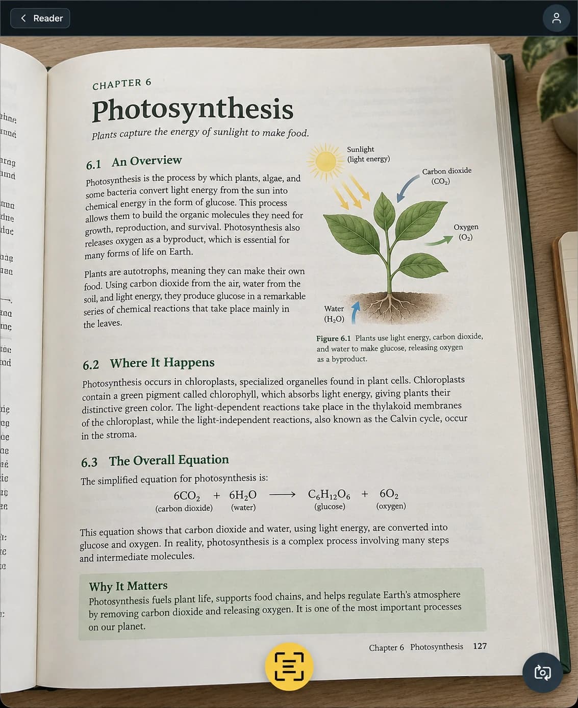 CogniLens camera scanning a textbook page