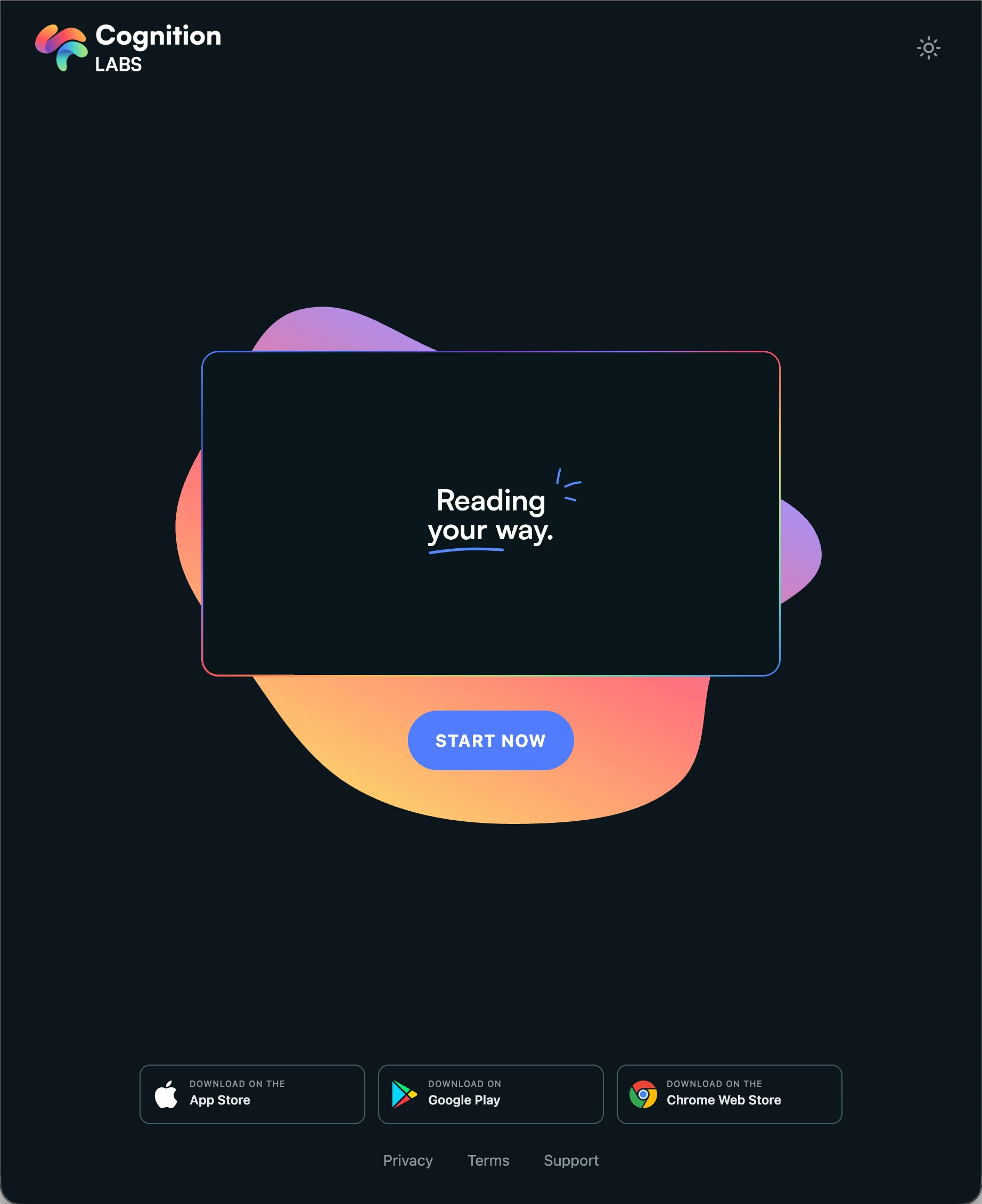 CogniLens landing page with the message Reading your way
